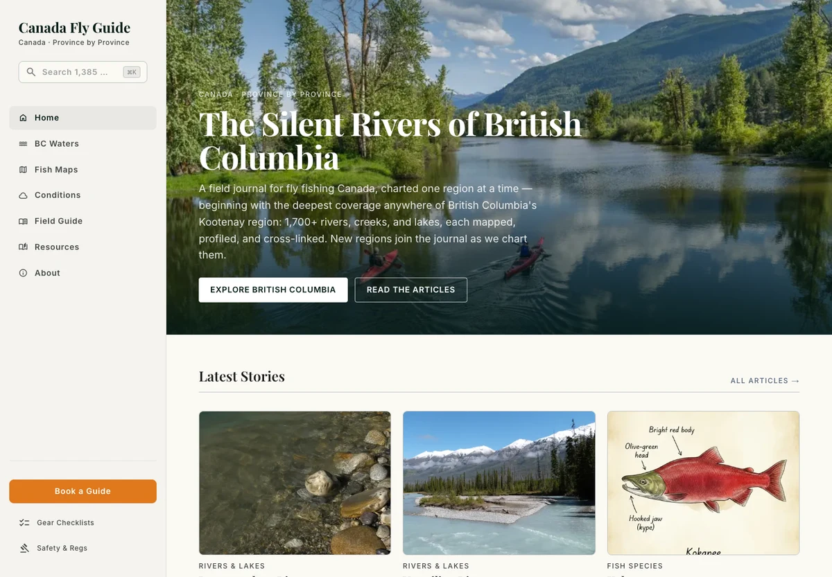 Canada Fly Guide, a field journal with waterway maps, fish species, and guides to British Columbia